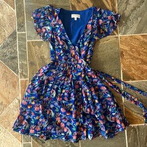 Moulinette Soeurs Blue Silk Tulip Wrap Dress